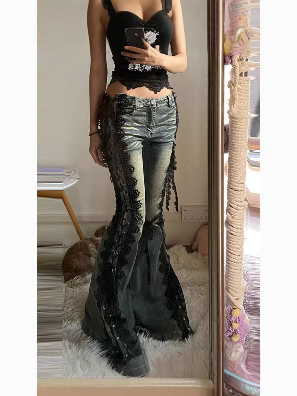 Udsvingede Denimbukser med Blonde