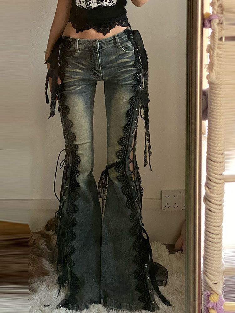 Udsvingede Denimbukser med Blonde