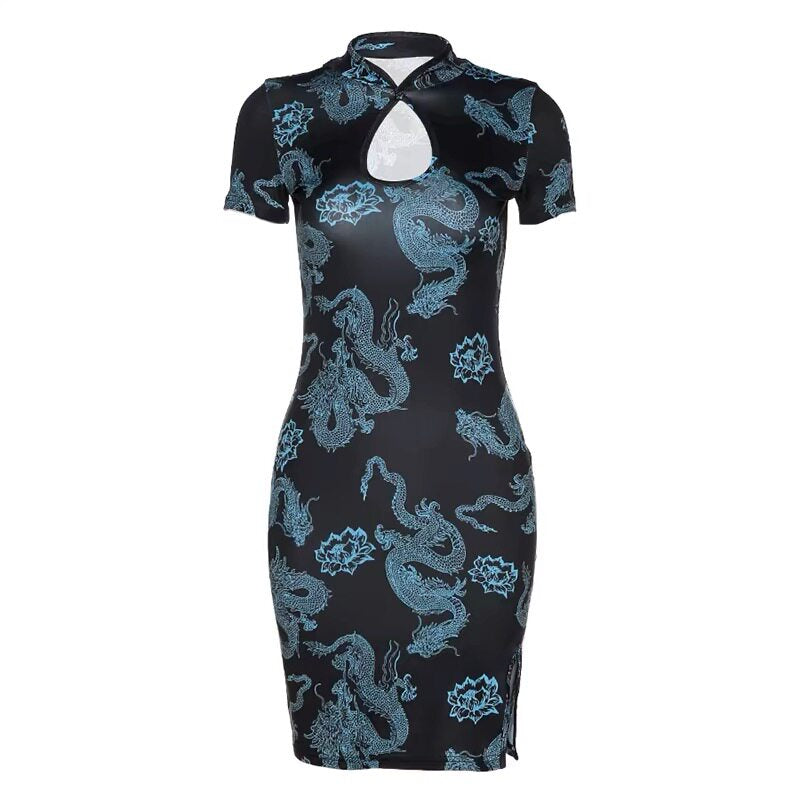Retro Cheongsam-kjole med Dragemønster