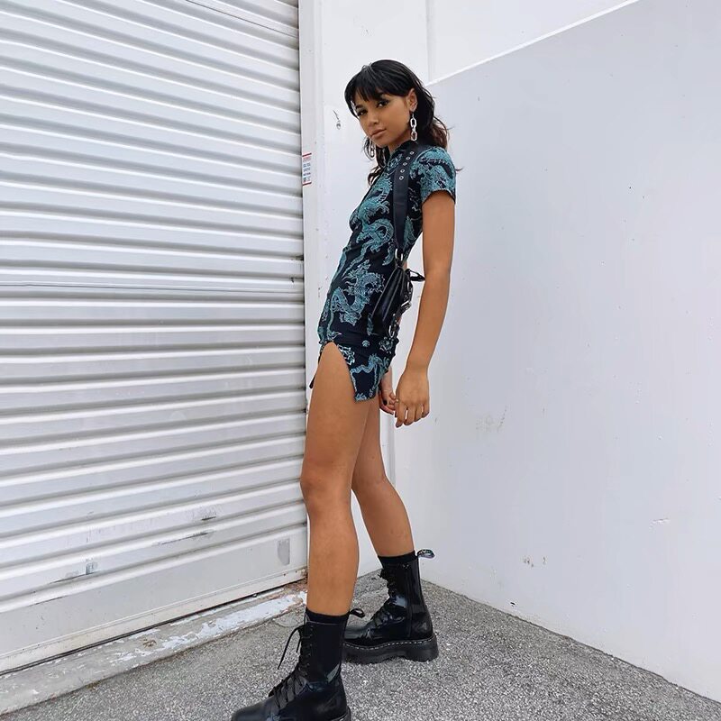 Retro Cheongsam-kjole med Dragemønster