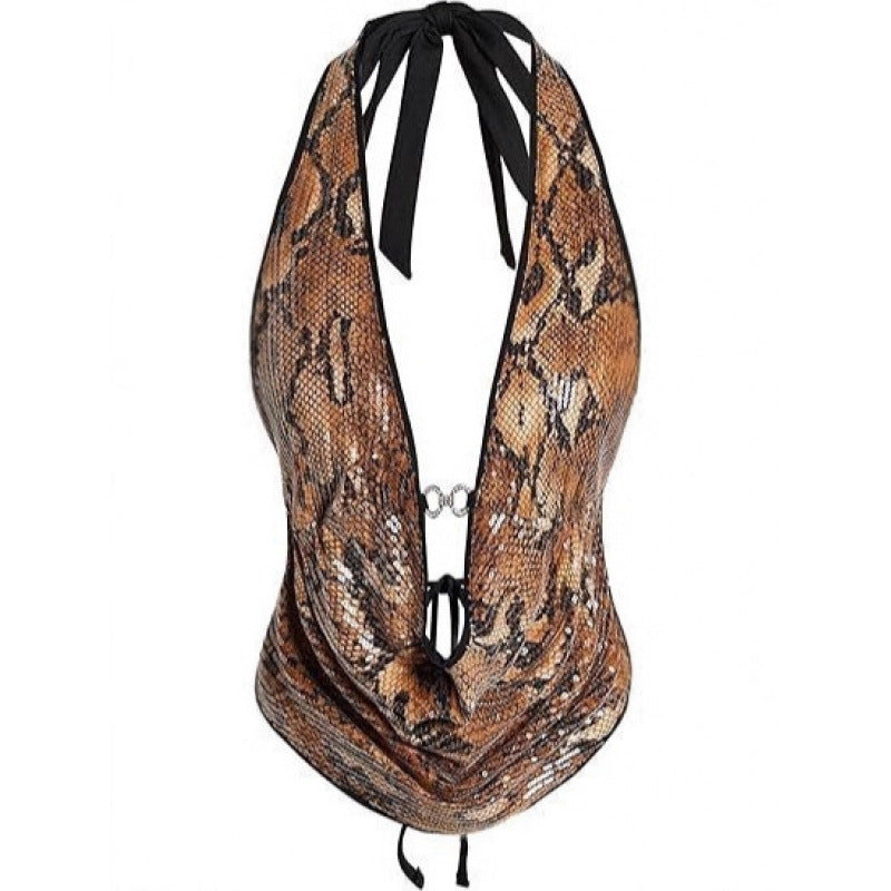 Leopardmønstret Halterneck-top med Pailletter