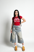 T-shirt med Bogstavprint og Rund Hals