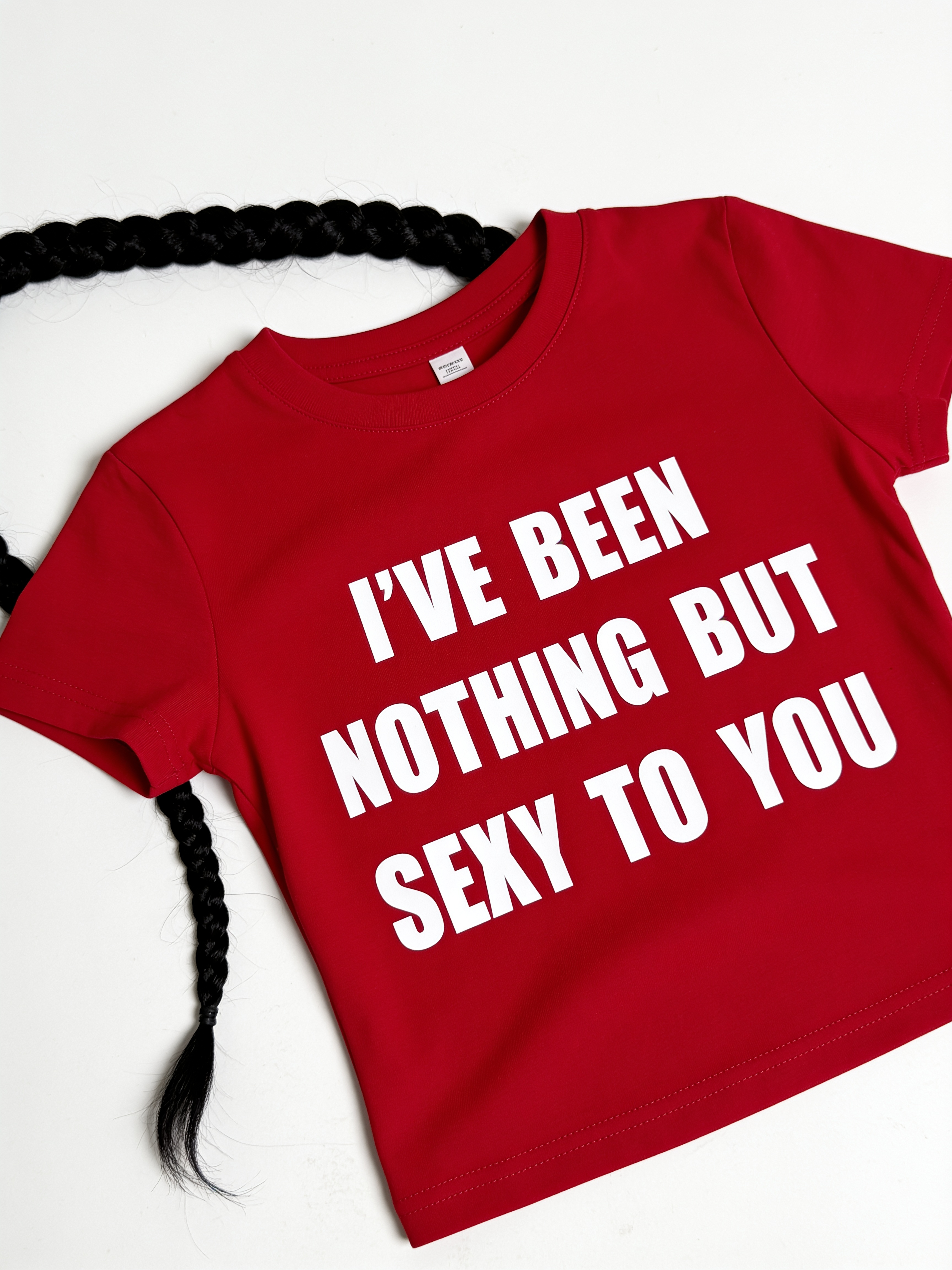 T-shirt med Bogstavprint og Rund Hals
