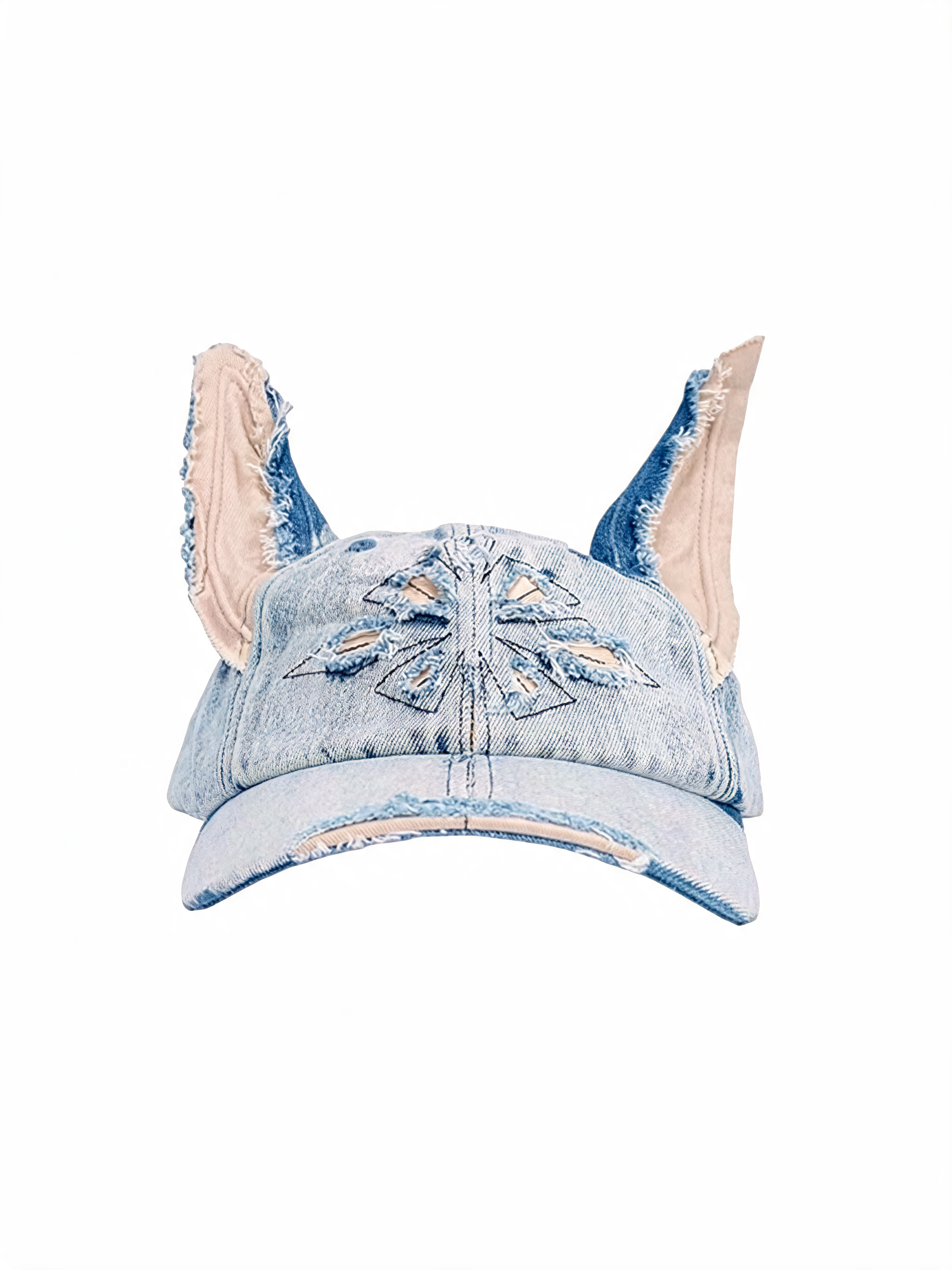 Y2K Washed Denim Kasket med Doberman-ører