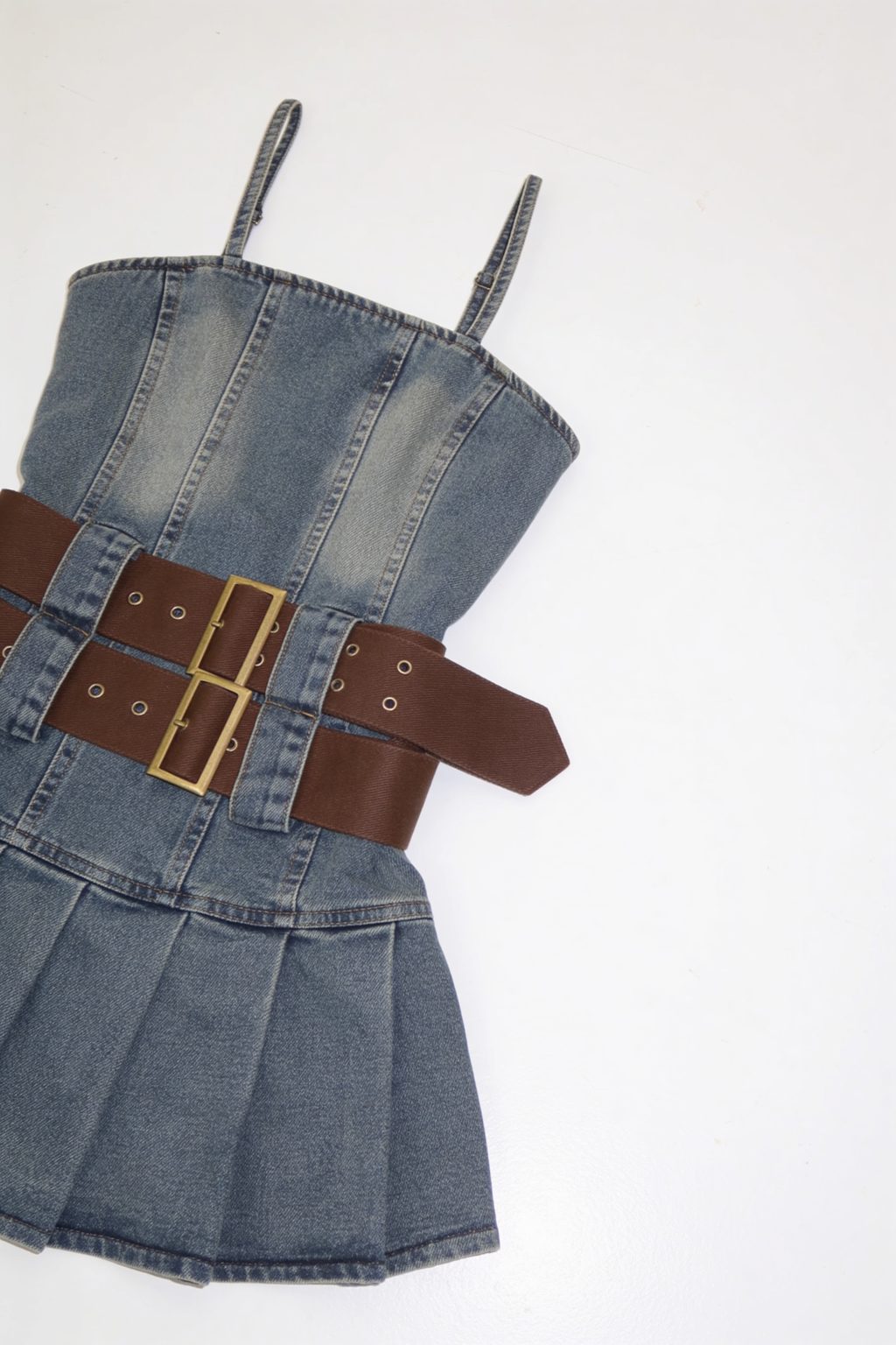 Plisseret Denim Bandeau Minikjole