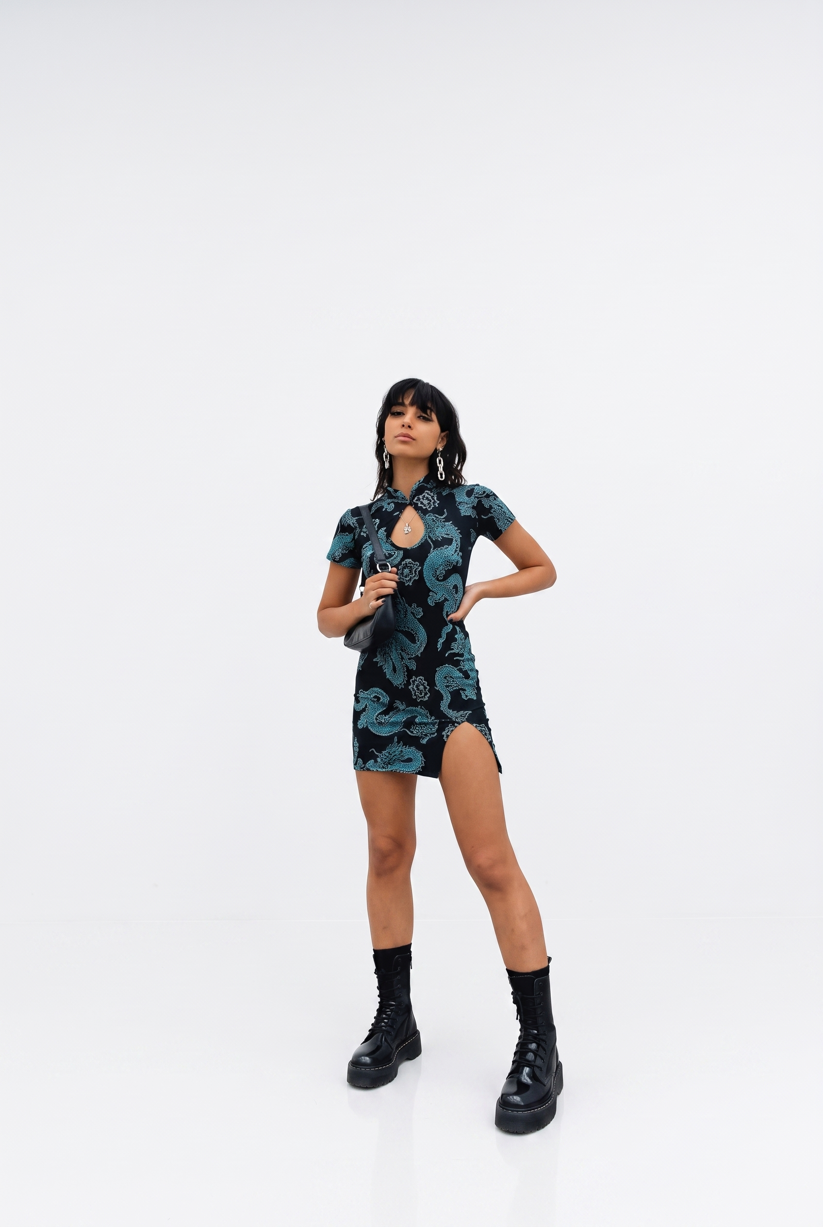 Retro Cheongsam-kjole med Dragemønster