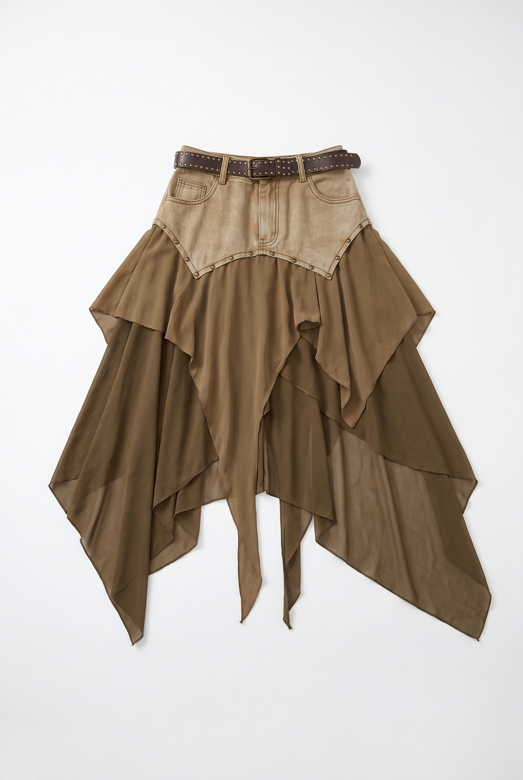 Uregelmæssig Denim Chiffon Patchwork-nederdel